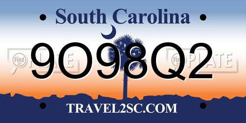 9O98Q2 South Carolina License Plate