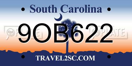 9OB622 South Carolina License Plate