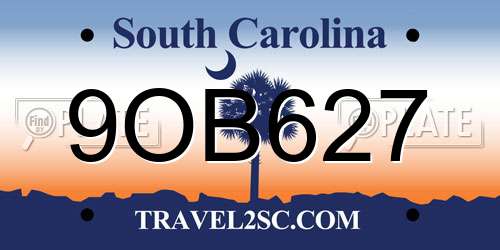 9OB627 South Carolina License Plate