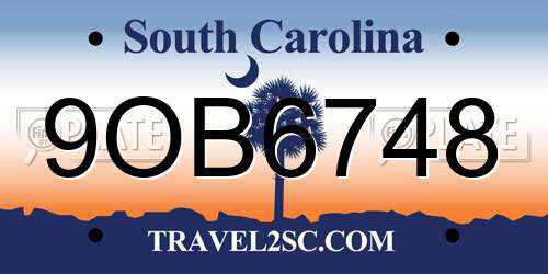9OB6748 South Carolina License Plate