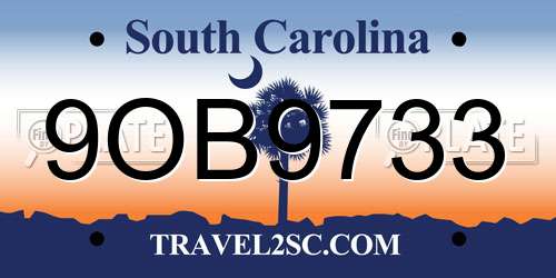 9OB9733 South Carolina License Plate