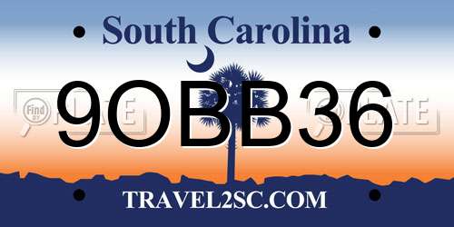 9OBB36 South Carolina License Plate