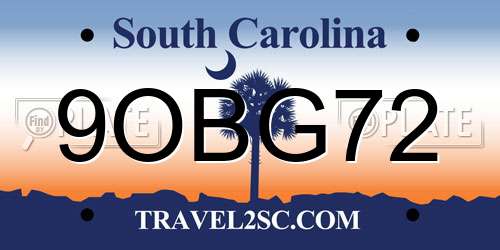 9OBG72 South Carolina License Plate