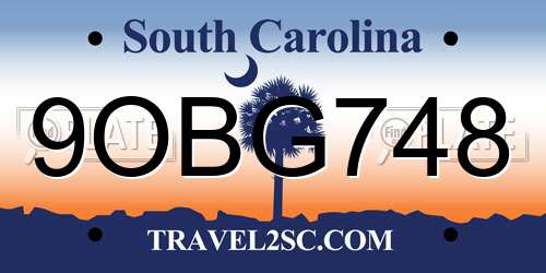 9OBG748 South Carolina License Plate