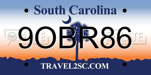 9OBR86 South Carolina License Plate