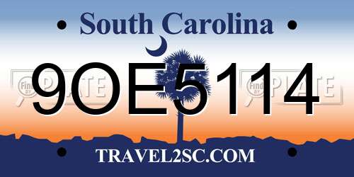 9OE5114 South Carolina License Plate
