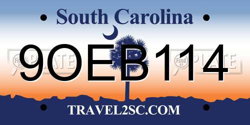 9OEB114 South Carolina License Plate