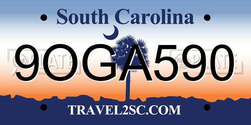 9OGA590 South Carolina License Plate