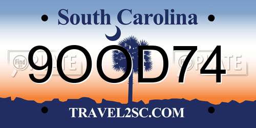 9OOD74 South Carolina License Plate