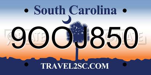 9OOJ850 South Carolina License Plate