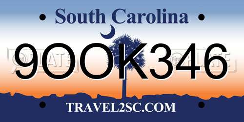 9OOK346 South Carolina License Plate