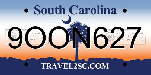 9OON627 South Carolina License Plate