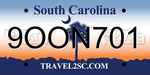 9OON701 South Carolina License Plate