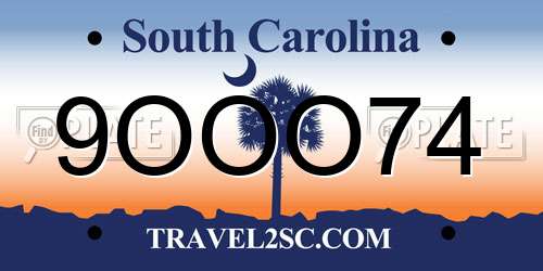9OOO74 South Carolina License Plate