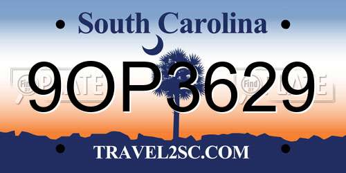 9OP3629 South Carolina License Plate