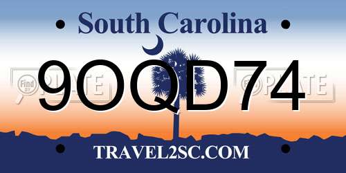 9OQD74 South Carolina License Plate