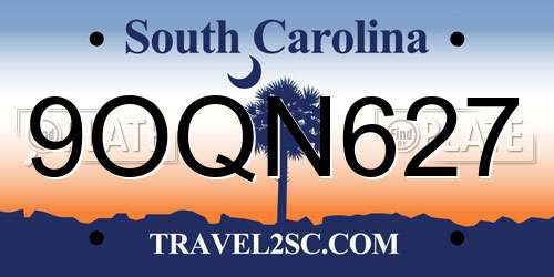 9OQN627 South Carolina License Plate
