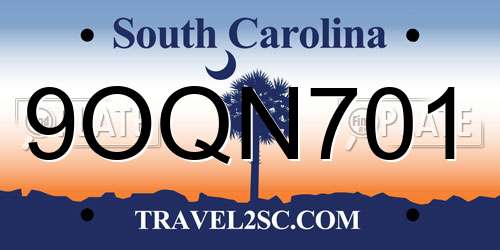 9OQN701 South Carolina License Plate