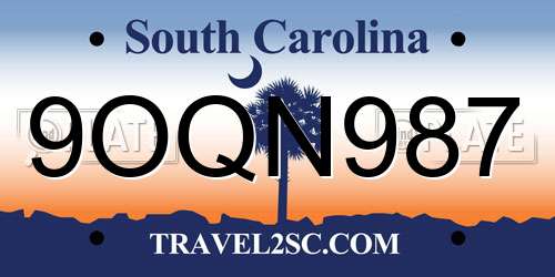 9OQN987 South Carolina License Plate