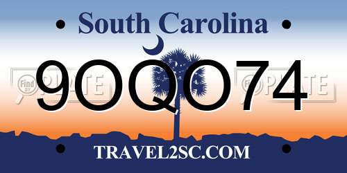 9OQO74 South Carolina License Plate