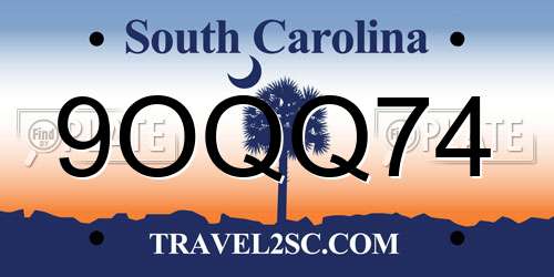 9OQQ74 South Carolina License Plate