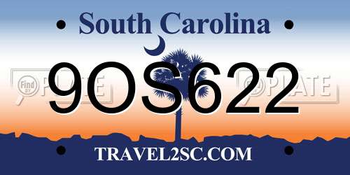 9OS622 South Carolina License Plate