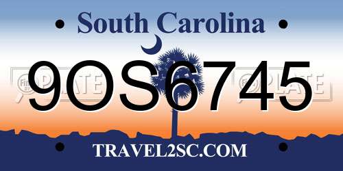 9OS6745 South Carolina License Plate