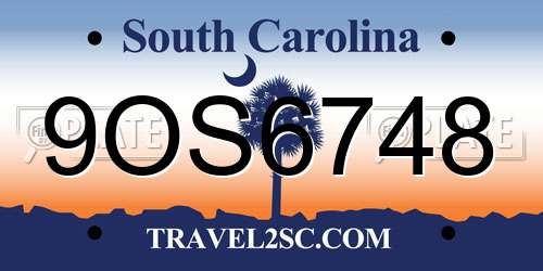 9OS6748 South Carolina License Plate