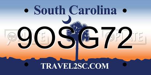 9OSG72 South Carolina License Plate