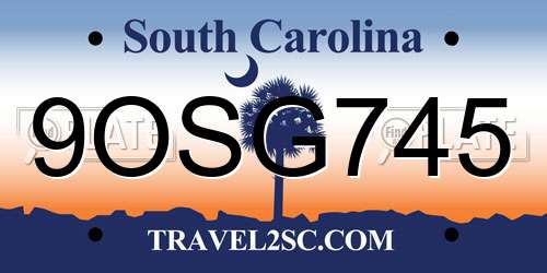 9OSG745 South Carolina License Plate