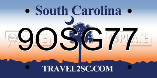 9OSG77 South Carolina License Plate