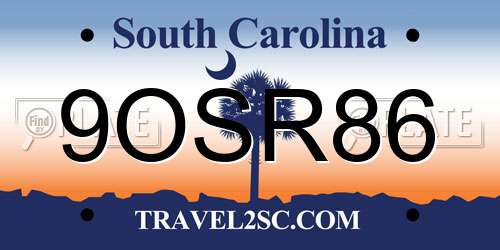 9OSR86 South Carolina License Plate