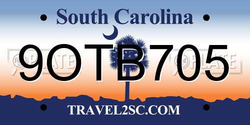 9OTB705 South Carolina License Plate