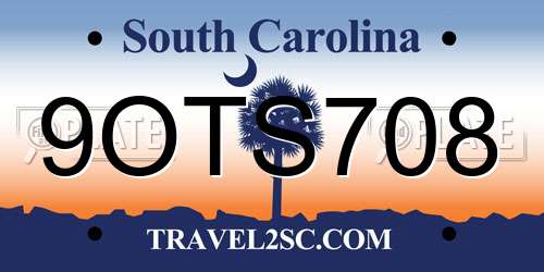9OTS708 South Carolina License Plate