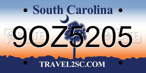 9OZ5205 South Carolina License Plate