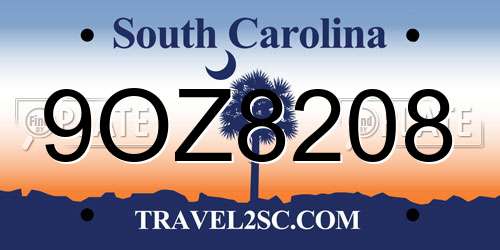 9OZ8208 South Carolina License Plate