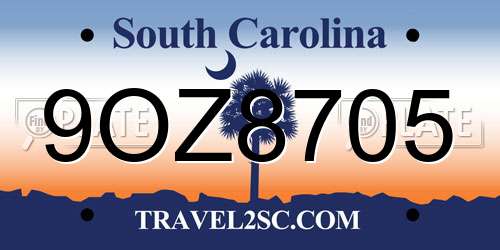 9OZ8705 South Carolina License Plate