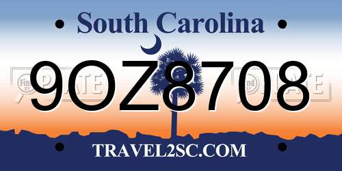 9OZ8708 South Carolina License Plate