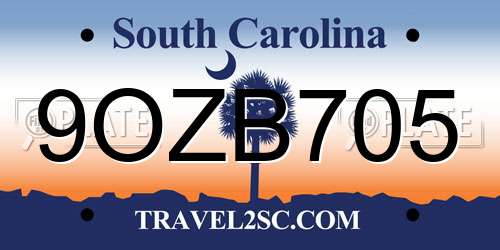 9OZB705 South Carolina License Plate