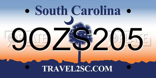 9OZS205 South Carolina License Plate