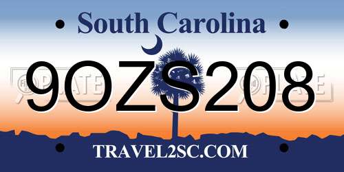 9OZS208 South Carolina License Plate