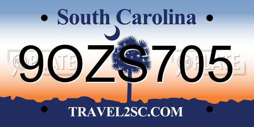 9OZS705 South Carolina License Plate