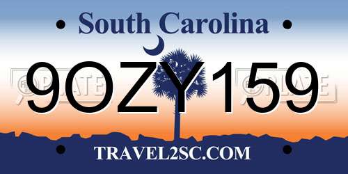 9OZY159 South Carolina License Plate