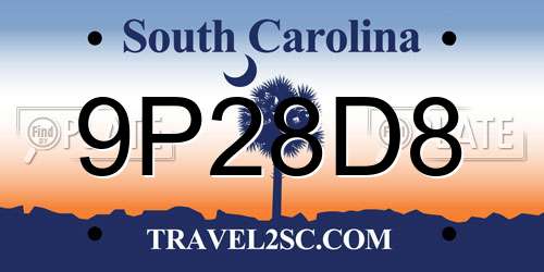 9P28D8 South Carolina License Plate