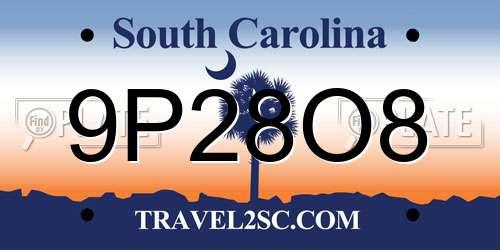 9P28O8 South Carolina License Plate