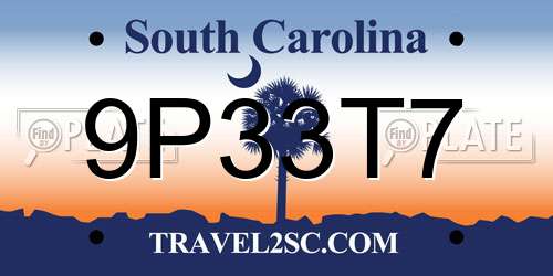 9P33T7 South Carolina License Plate