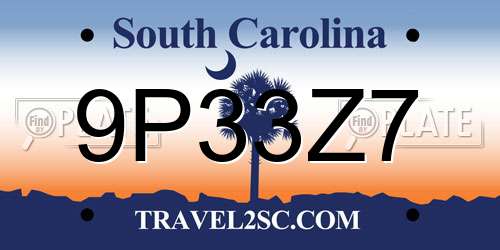 9P33Z7 South Carolina License Plate