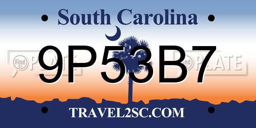 9P53B7 South Carolina License Plate