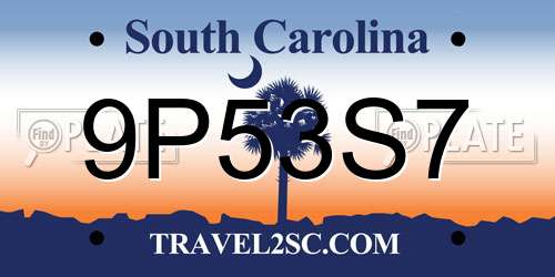 9P53S7 South Carolina License Plate