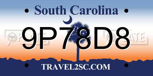 9P78D8 South Carolina License Plate